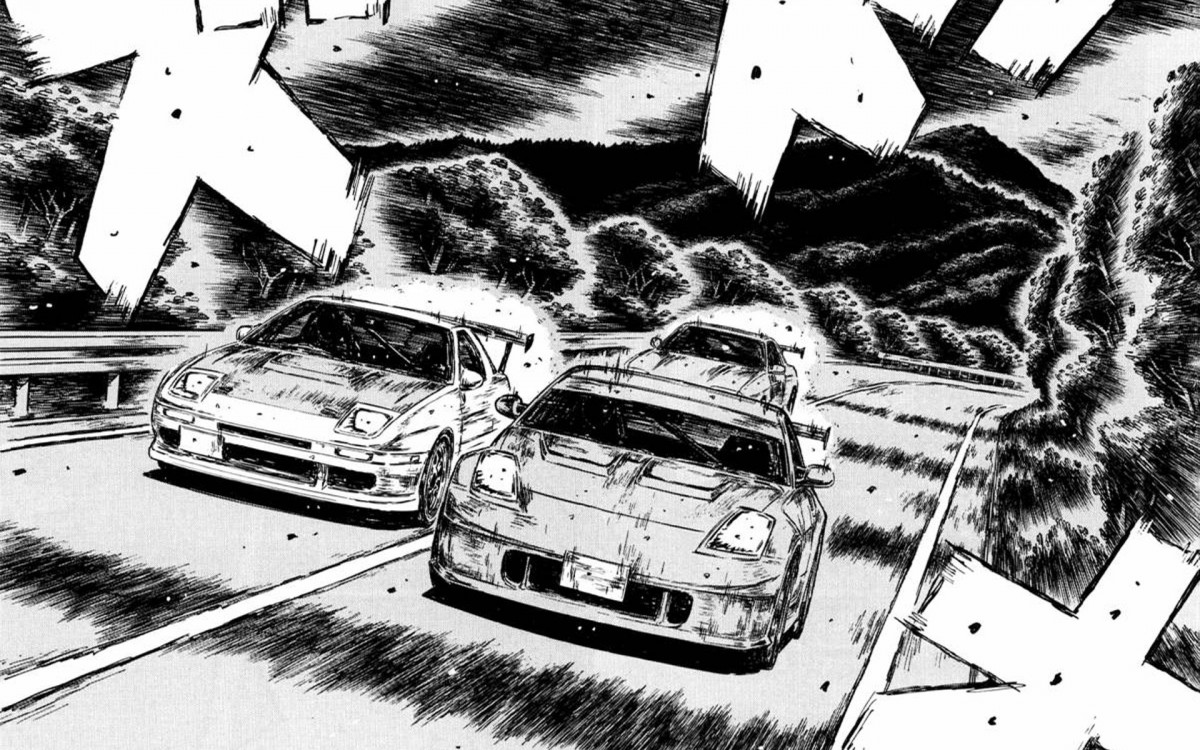 Anime manga line art by by Shuichi Shigeno of Initial D artwork