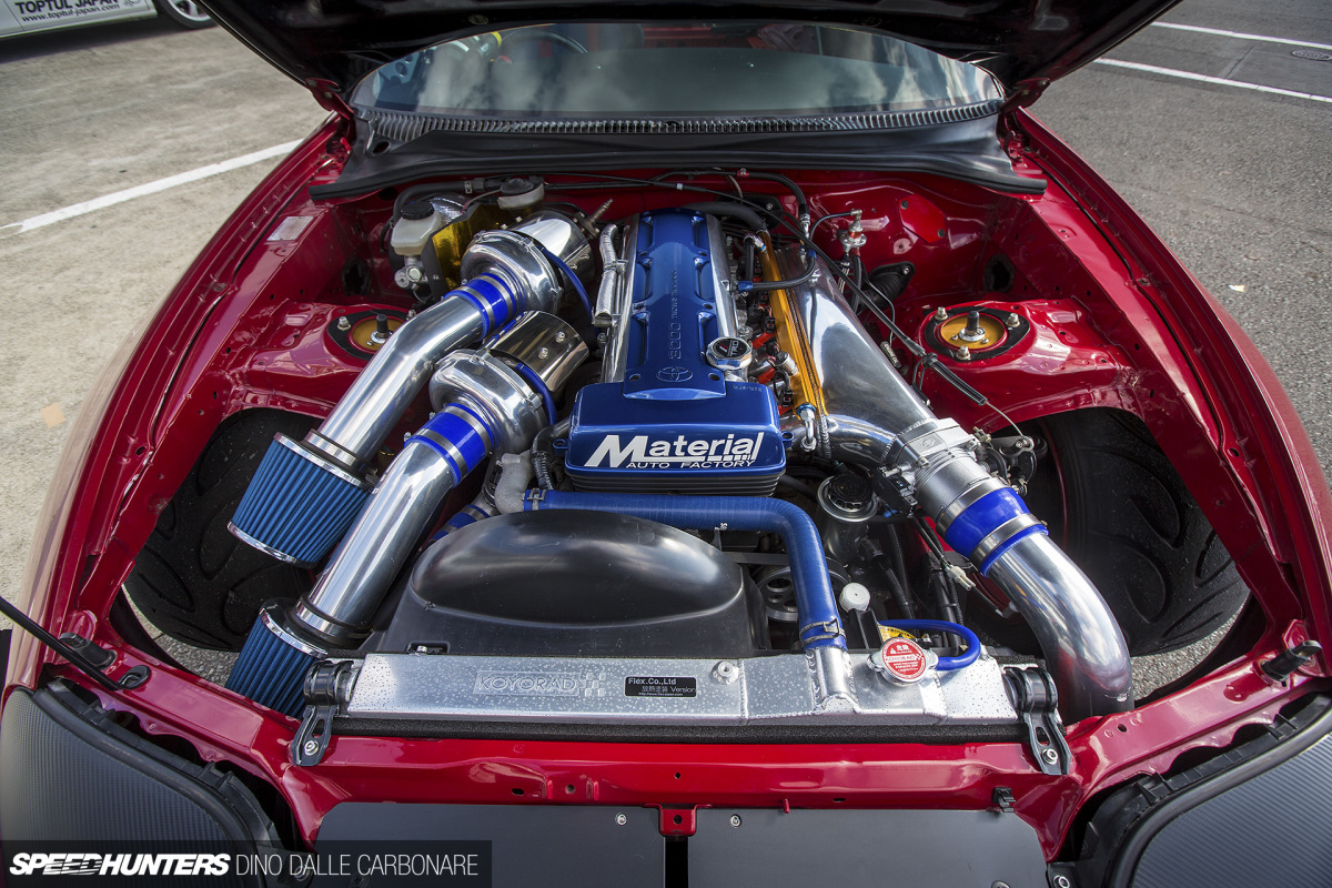 I haven’t seen an aftermarket twin turbo setup sitting high next to a 2JZ i...